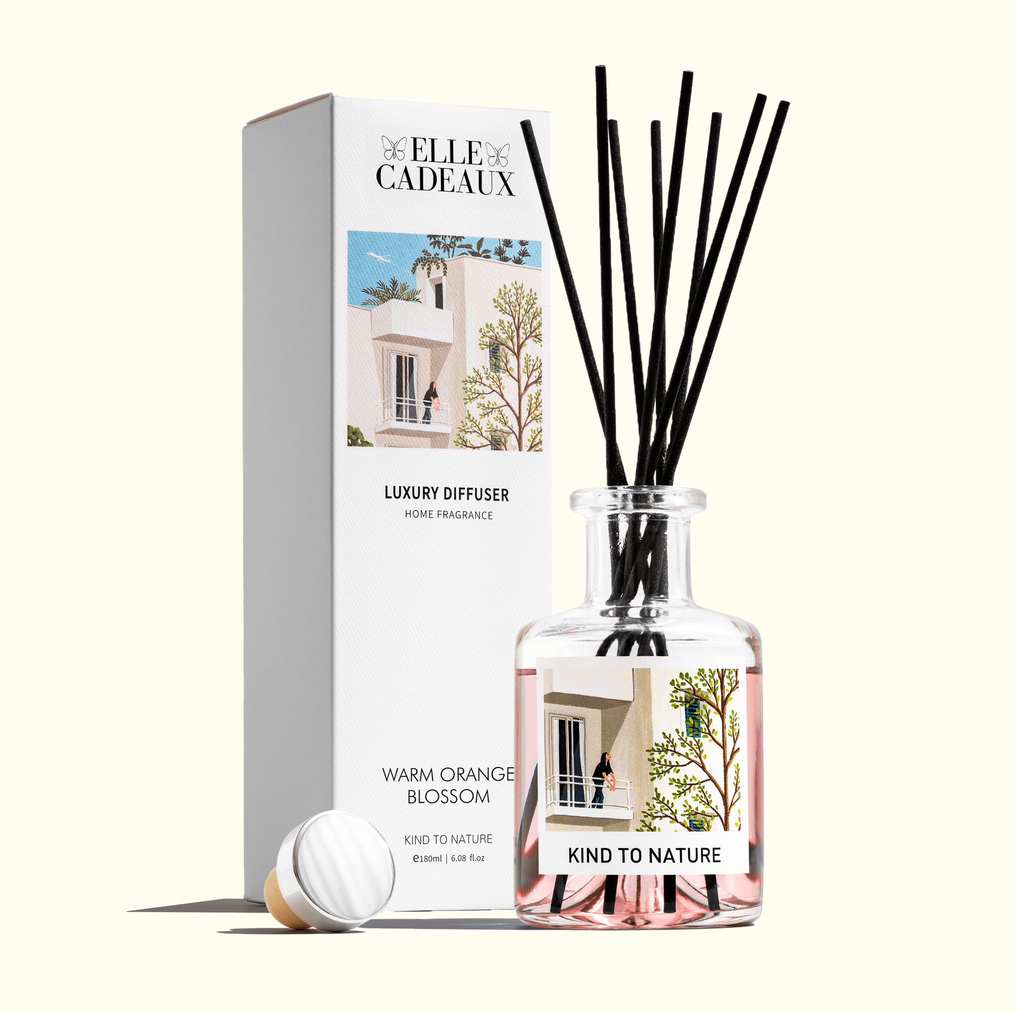 Warm Orange Blossom Luxury Oil Reed Diffuser - Sweet Scent - 6oz - Elle Cadeaux