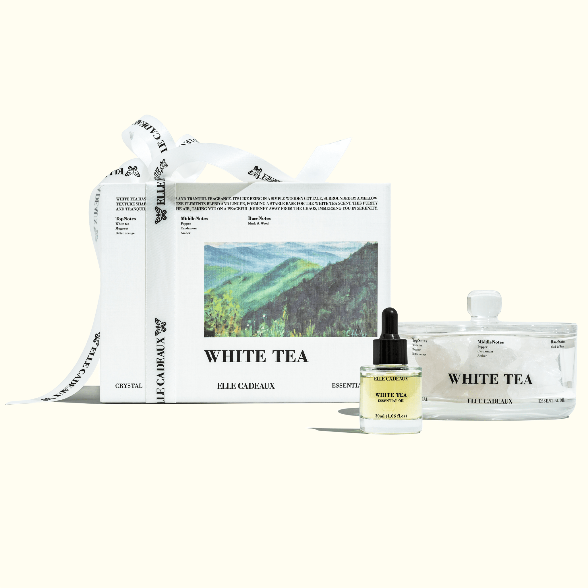 White Tea Essential Oil and Crystals Gift Set - Bundle - Elle Cadeaux