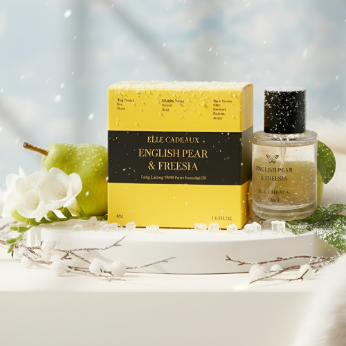 Elle Cadeaux English Pear & Freesia fragrance oil gift box and bottle