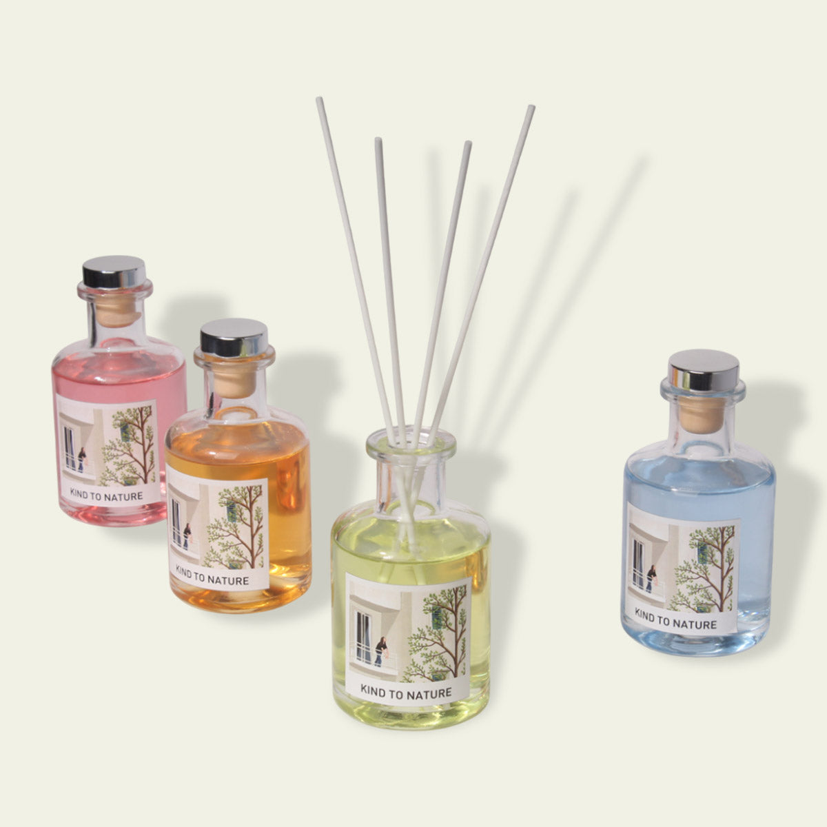 Kind to Nature Premium Reed Diffuser Set, 4 Signature Fragrances, Decorative Glass Bottles