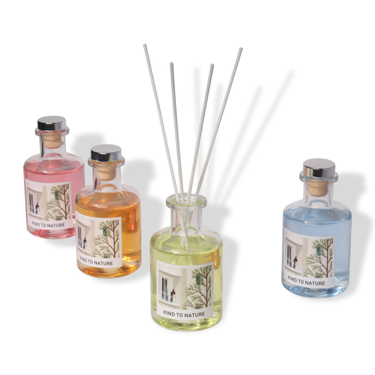 Kind to Nature Premium Reed Diffuser Set, 4 Signature Fragrances, Decorative Glass Bottles